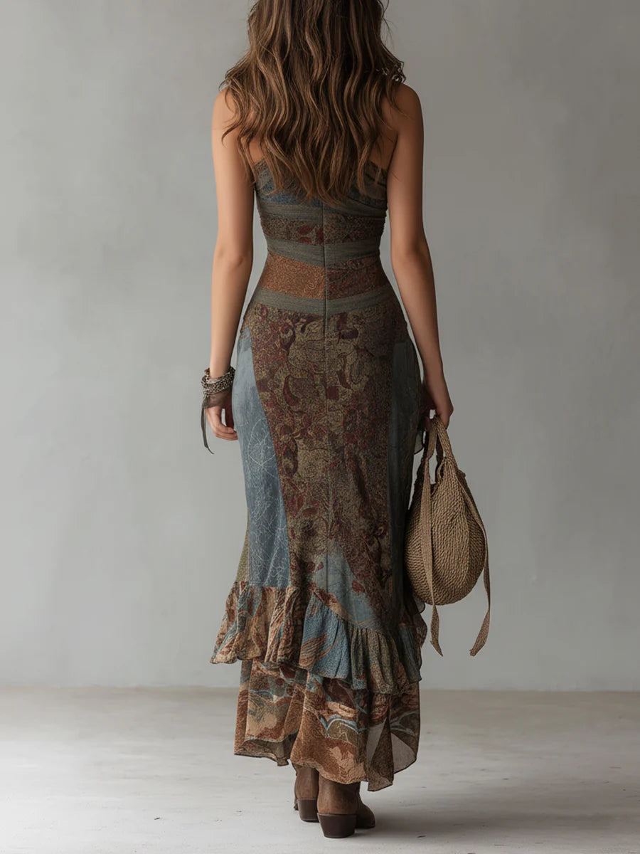 Sierra | Vestito maxi asimmetrico bohemiano