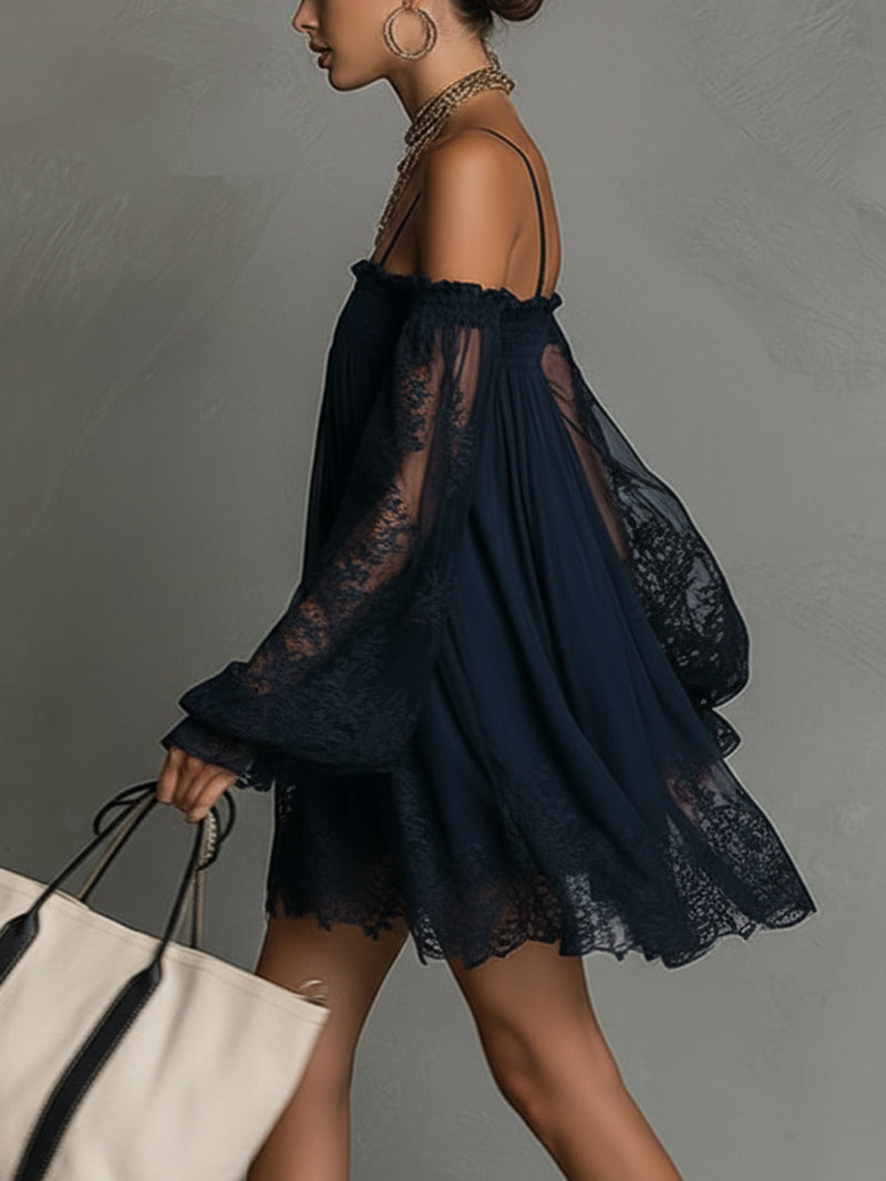 Noemi | Vestito mini di chiffon con spalle scoperte