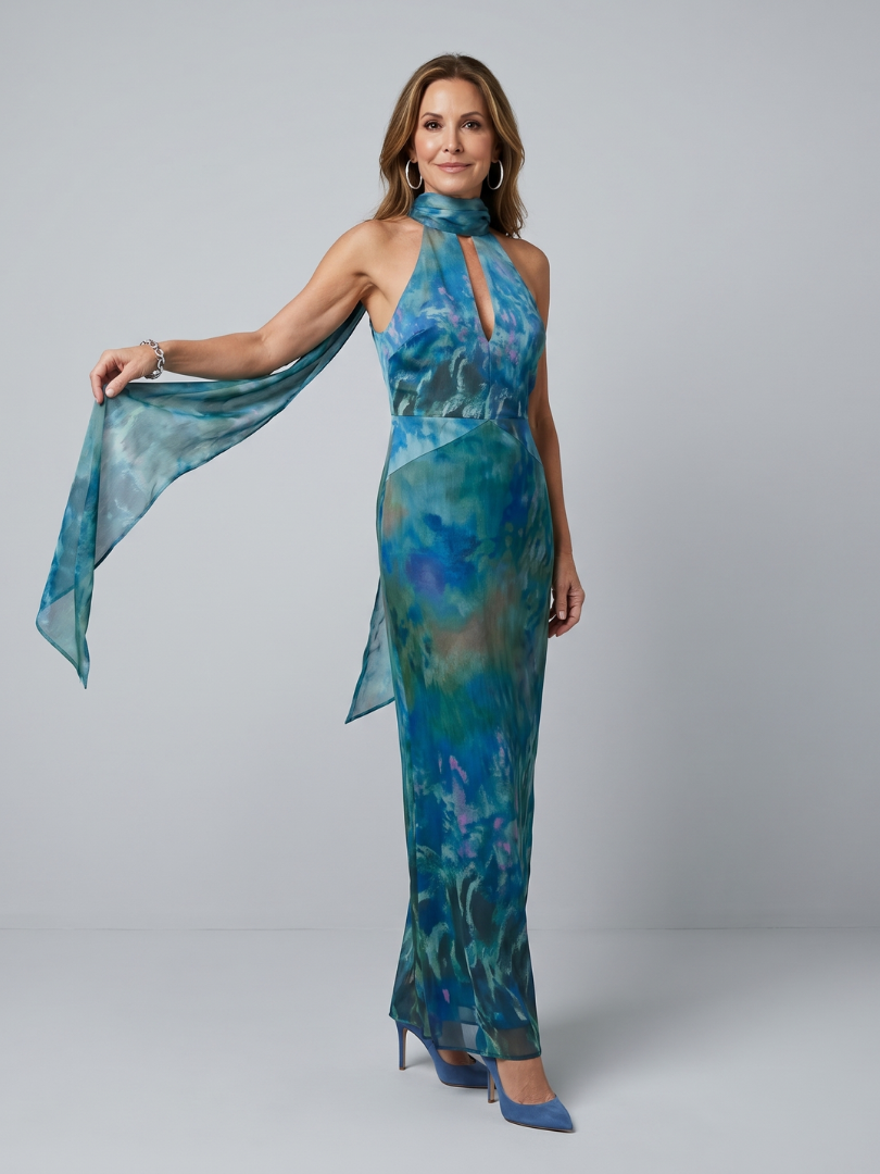 Azzurra | Abito lungo con scollo halter