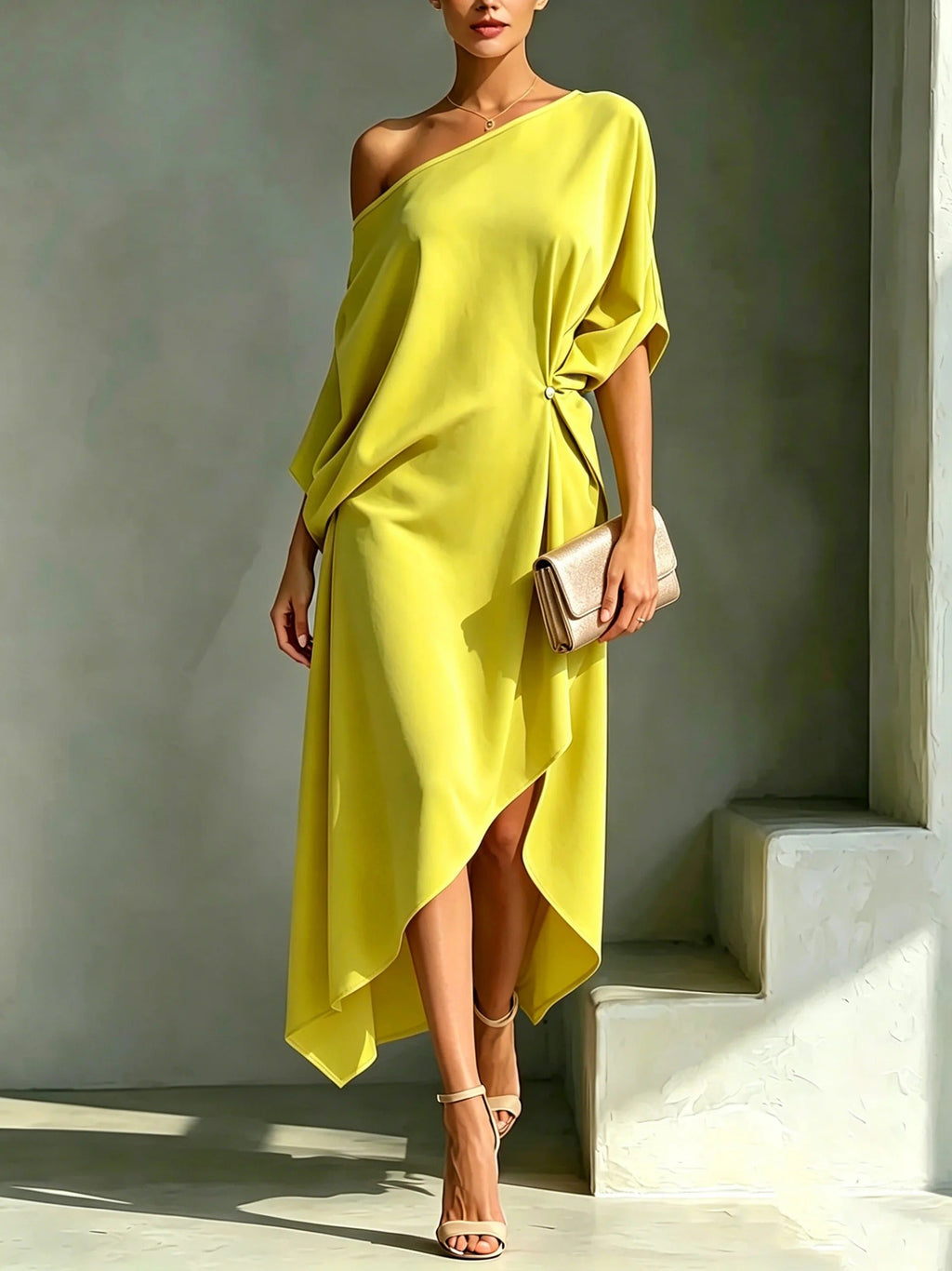 Camila | Abito midi monospalla elegante