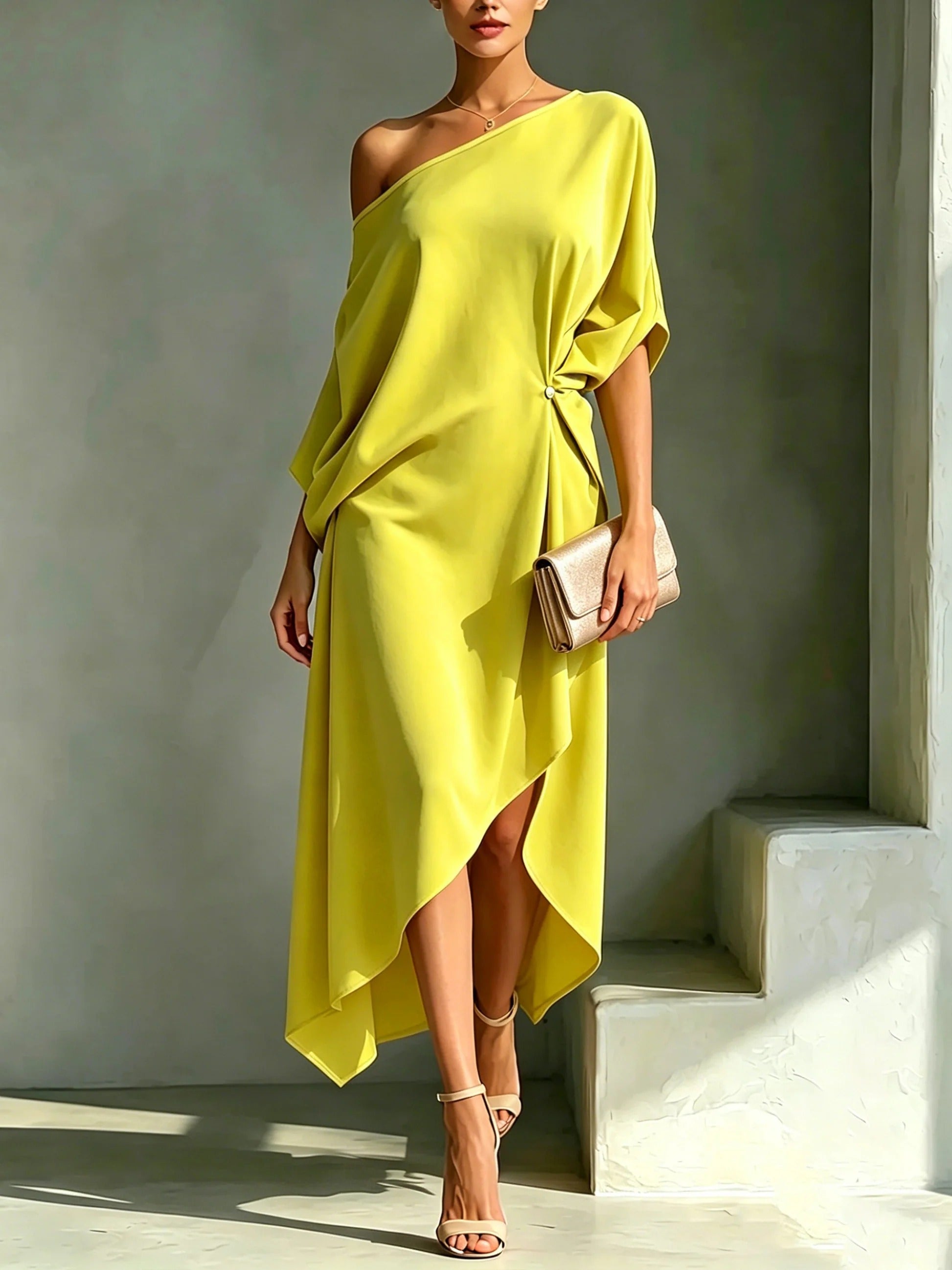 Camila | Abito midi monospalla elegante