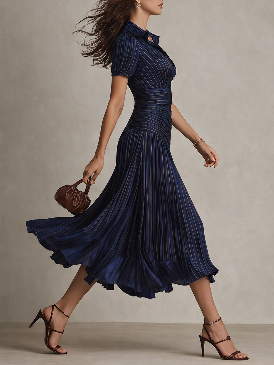 Adriana | Vestito midi satinato a righe