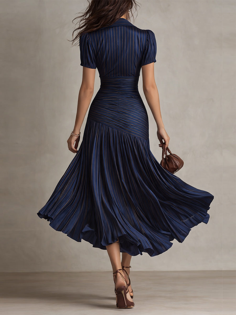 Adriana | Vestito midi satinato a righe