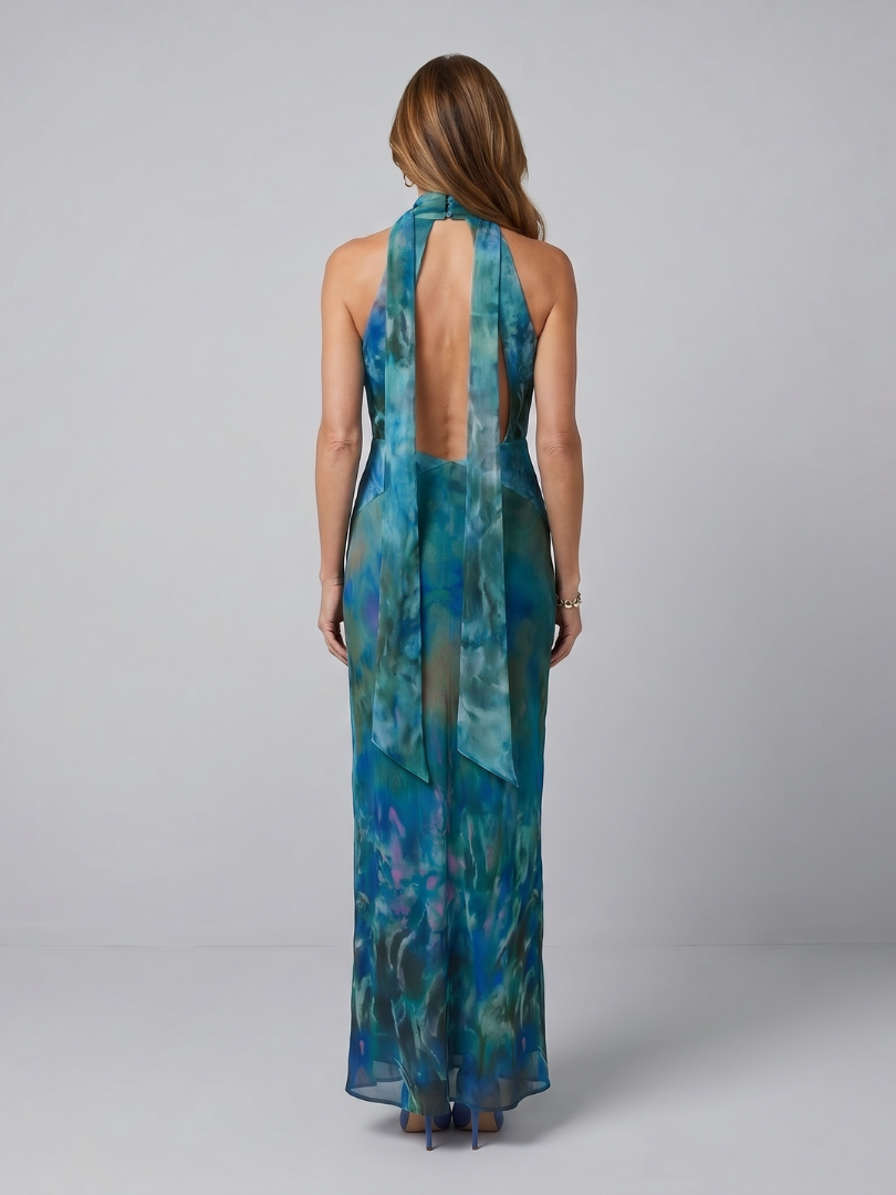 Azzurra | Abito lungo con scollo halter