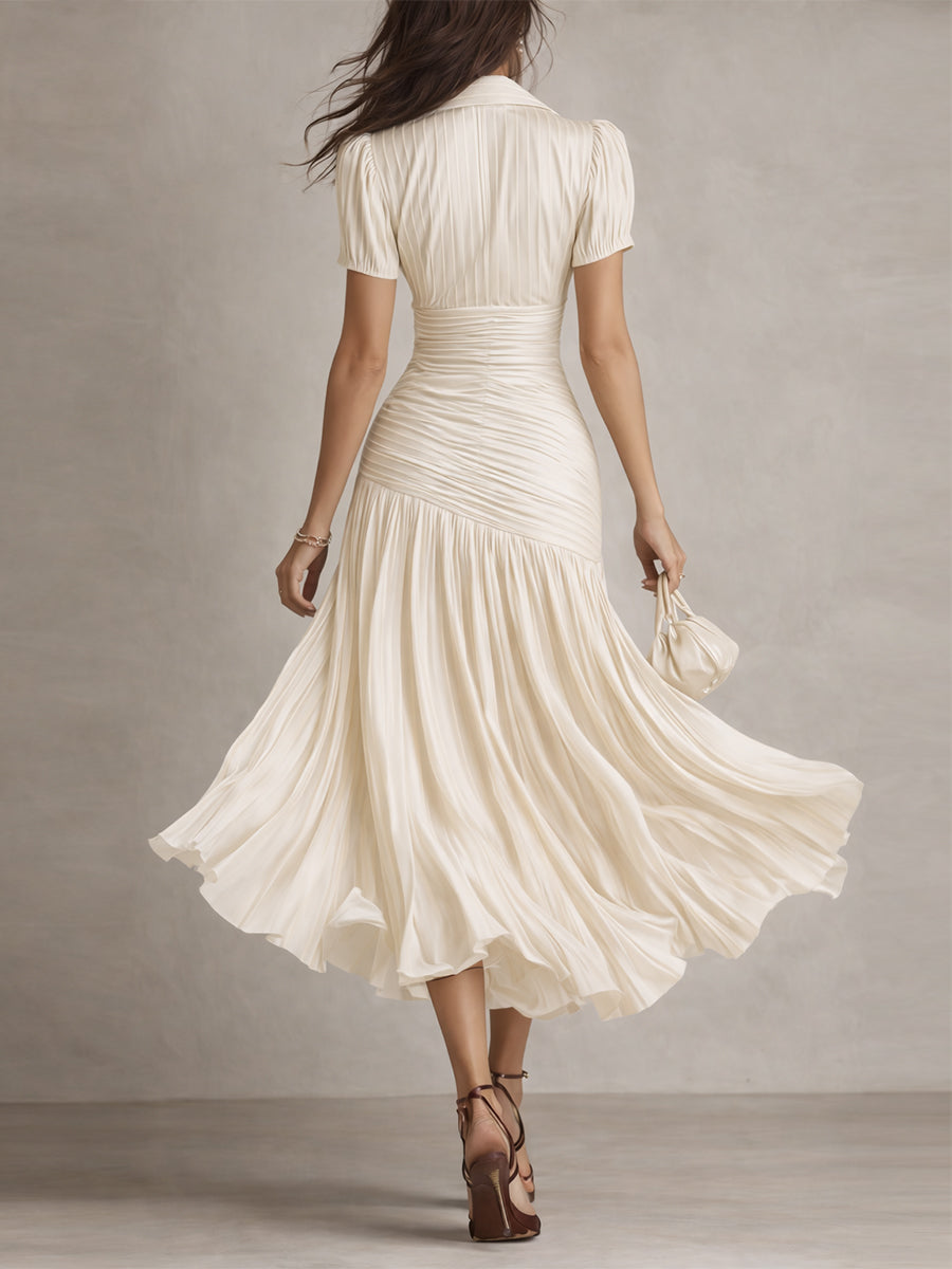 Adriana | Vestito midi satinato a righe