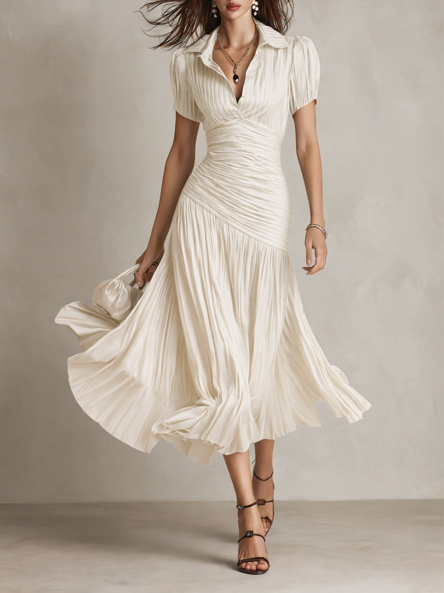 Adriana | Vestito midi satinato a righe