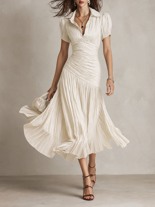 Adriana | Vestito midi satinato a righe