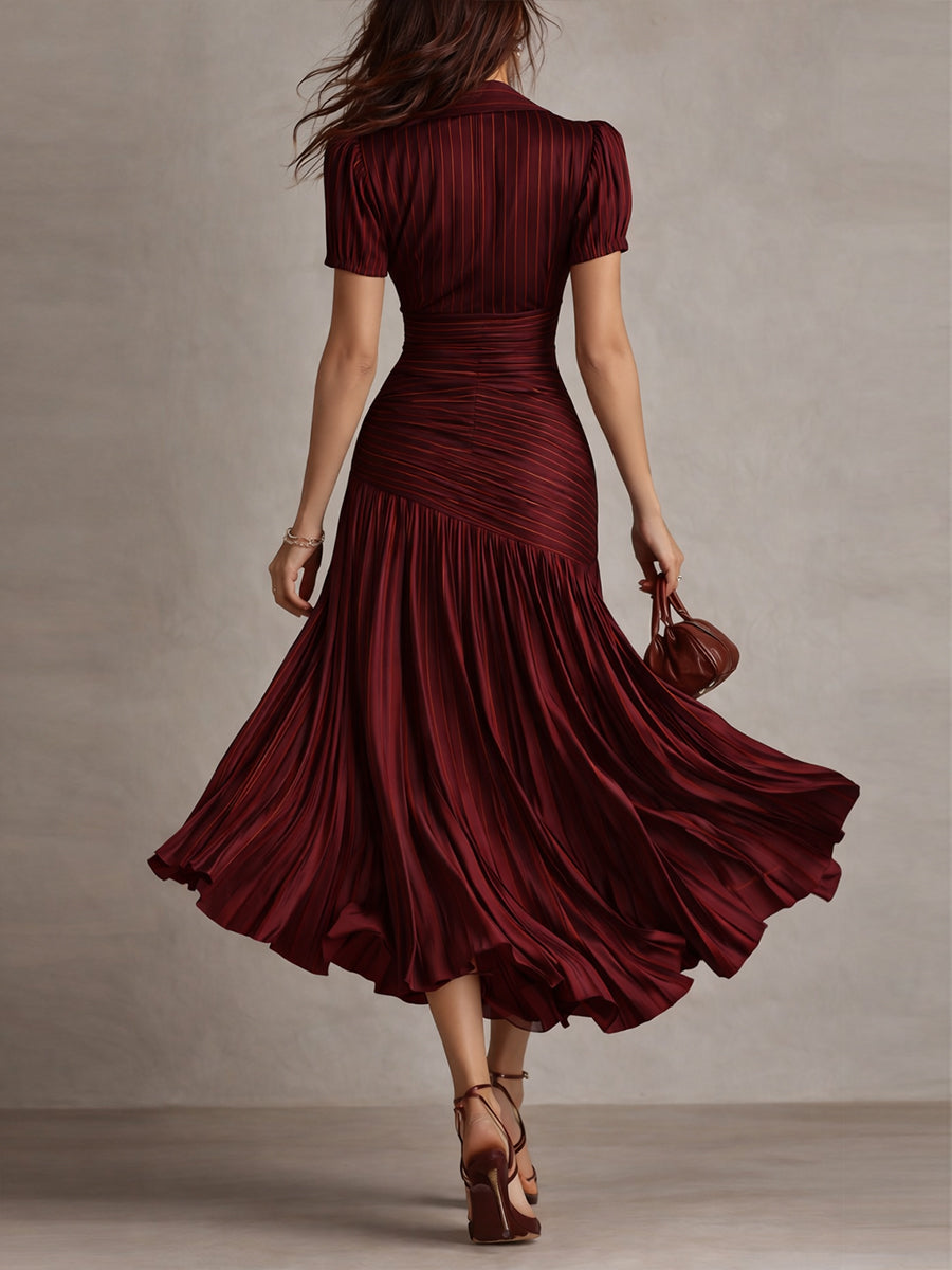 Adriana | Vestito midi satinato a righe