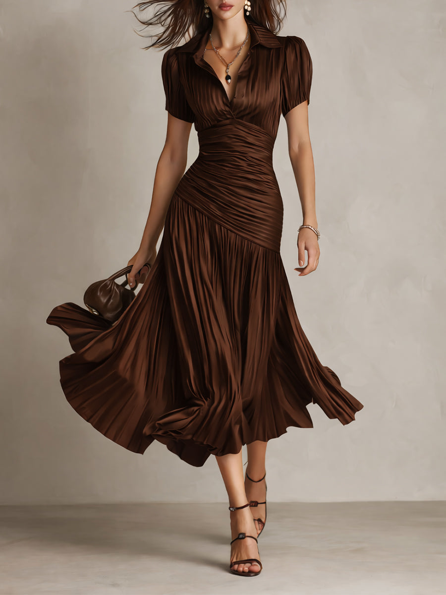 Adriana | Vestito midi satinato a righe