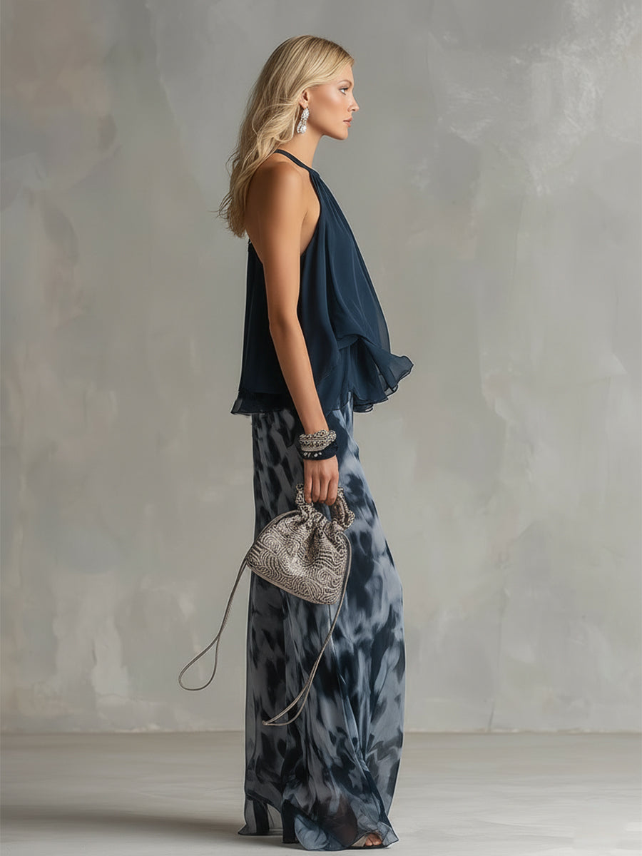 Livia | Set di top a halter fluido e pantaloni stampati
