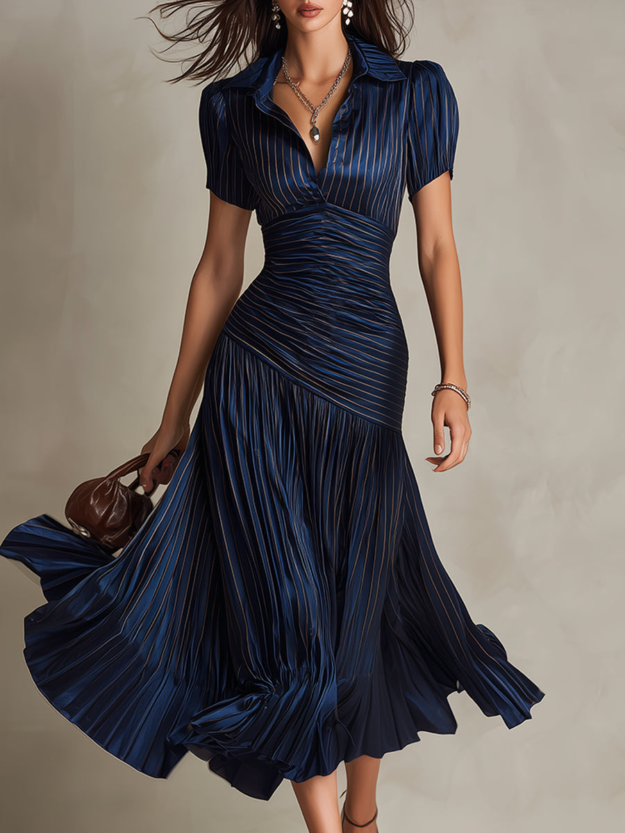 Adriana | Vestito midi satinato a righe