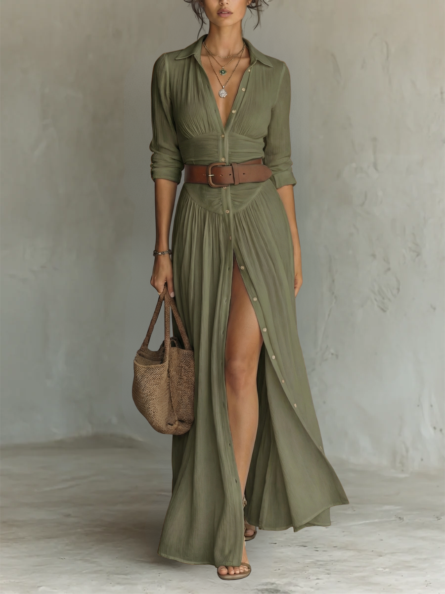 Amélia | Abito lungo elegante con collo a revers