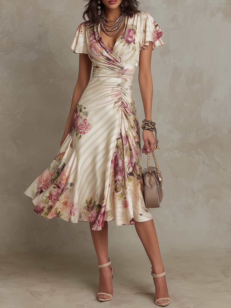 Alba | Vestito midi satinato floreale