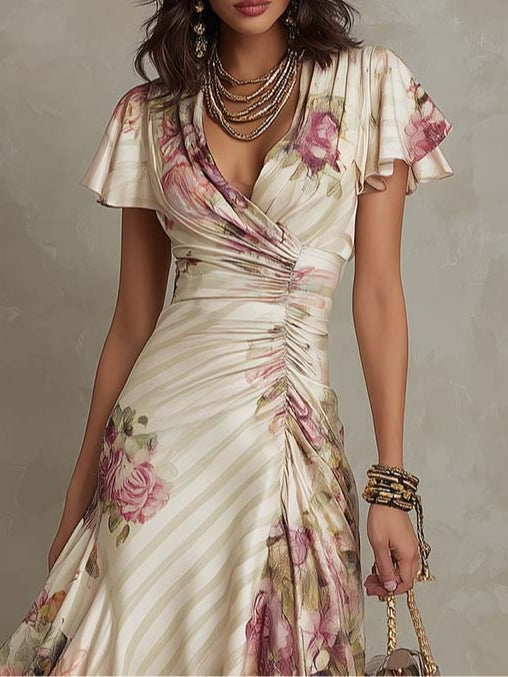 Alba | Vestito midi satinato floreale