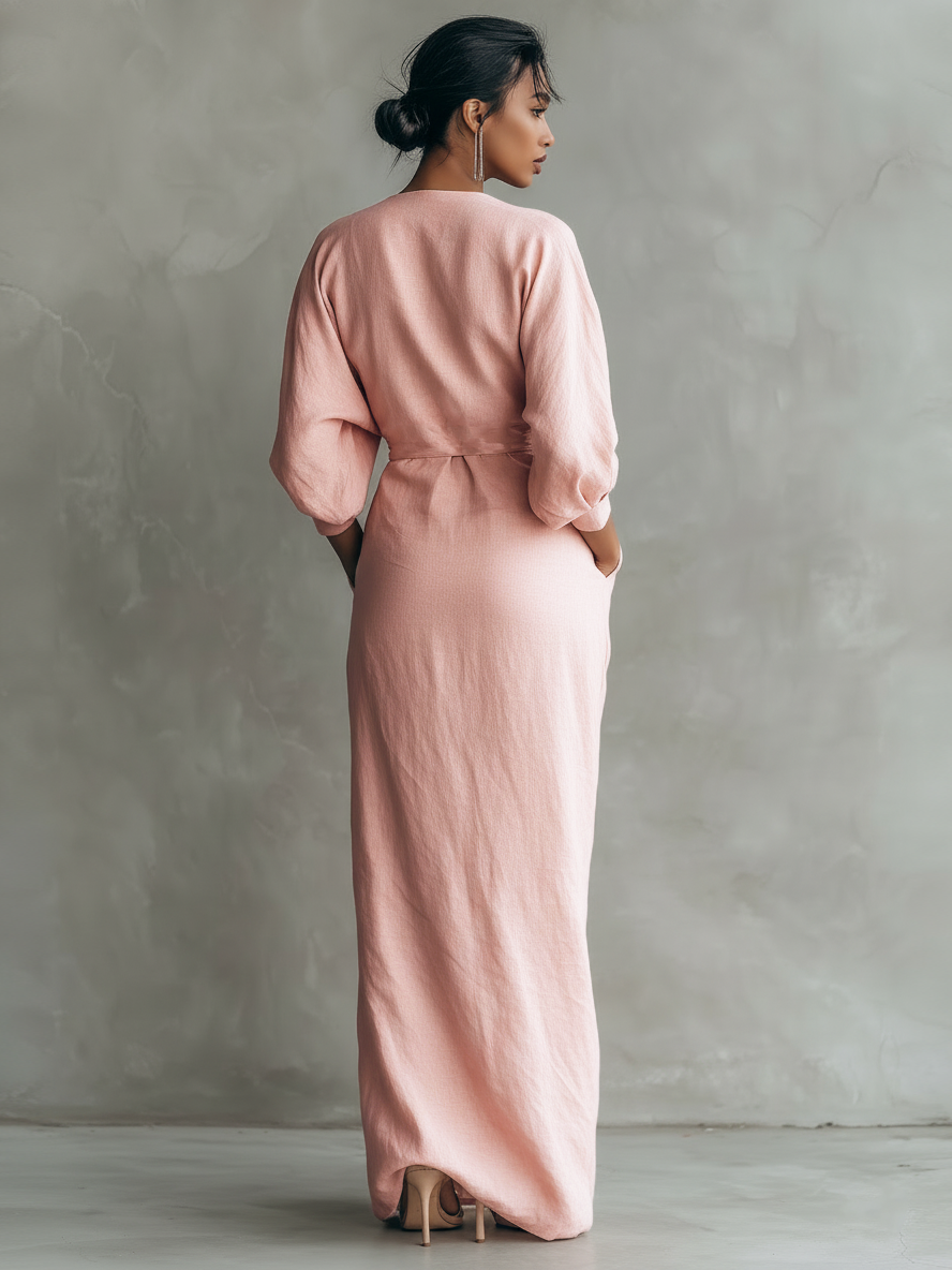 Emilia | Abito lungo in lino con scollo a V