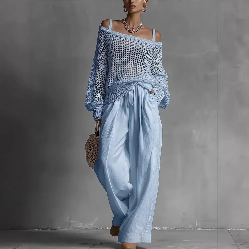 Valeria | Completo elegante con top bardot e pantaloni ampi