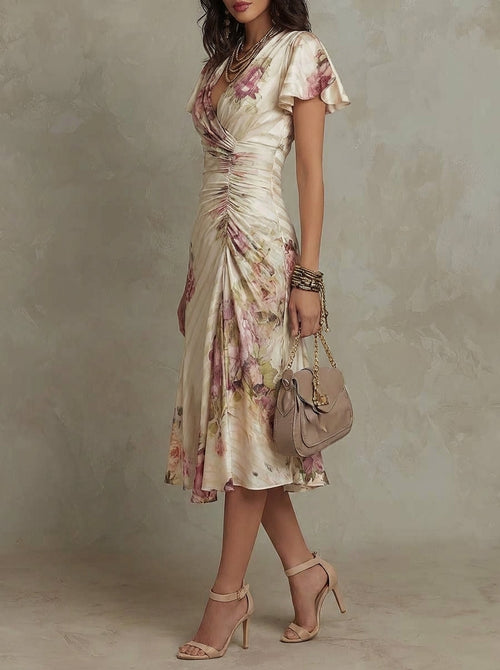 Alba | Vestito midi satinato floreale
