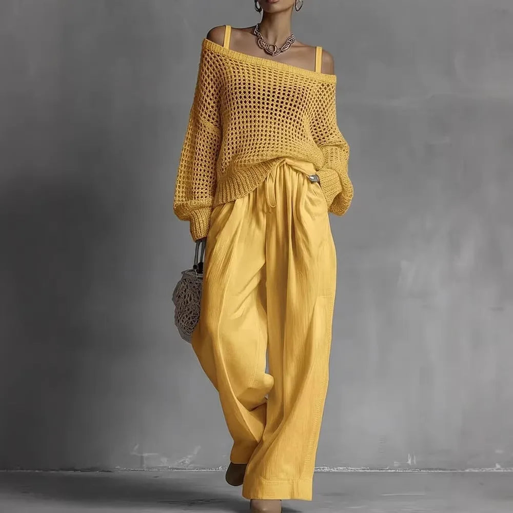 Valeria | Completo elegante con top bardot e pantaloni ampi