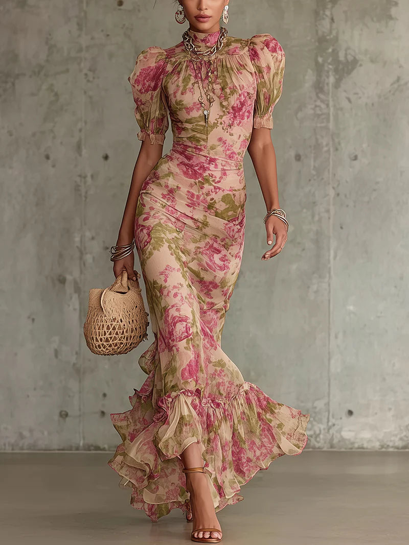Fiora | Vestito lungo floreale a taglio aderente