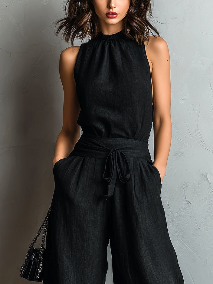 Alessia | Completo in cotone e lino con pantaloni larghi