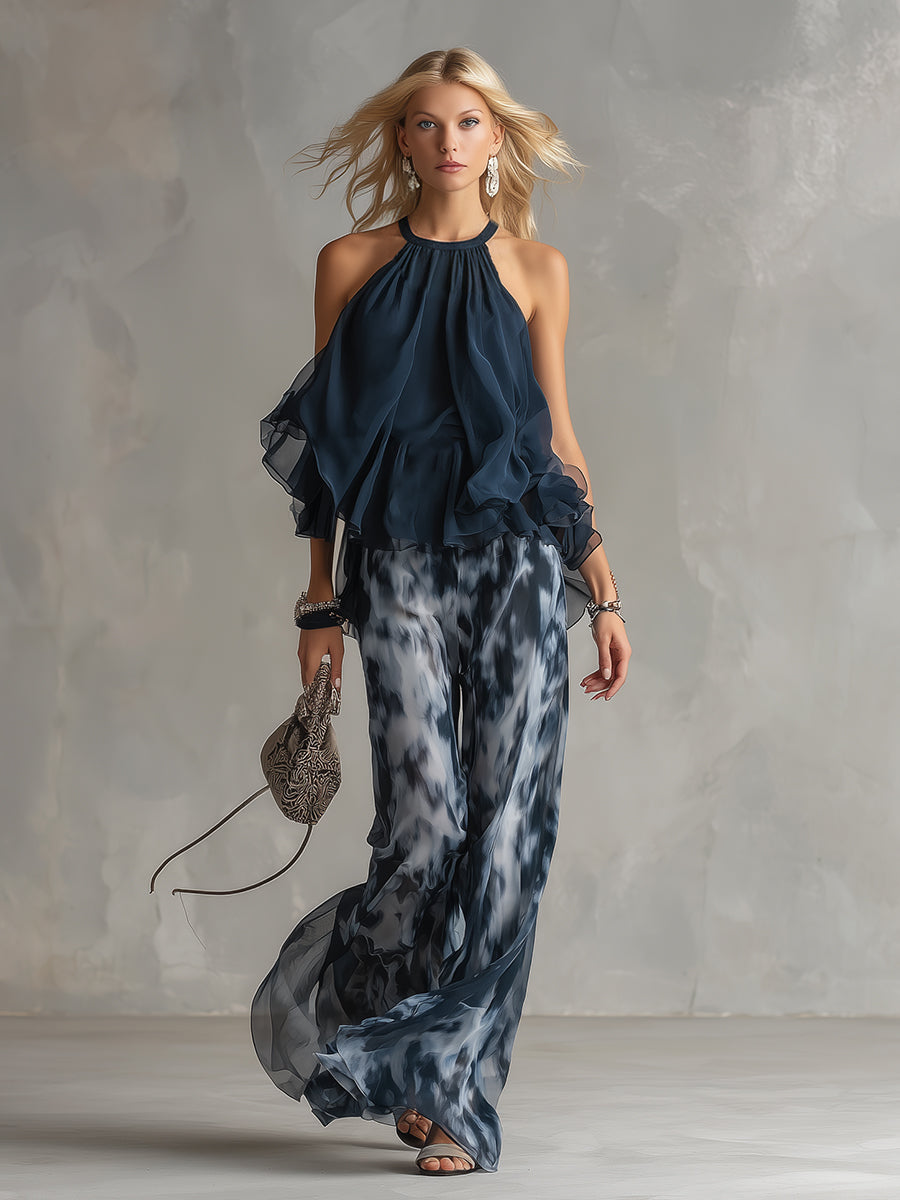 Livia | Set di top a halter fluido e pantaloni stampati