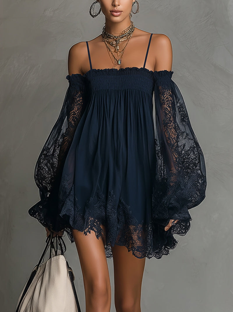 Noemi | Vestito mini di chiffon con spalle scoperte