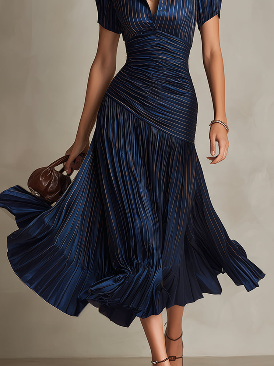 Adriana | Vestito midi satinato a righe