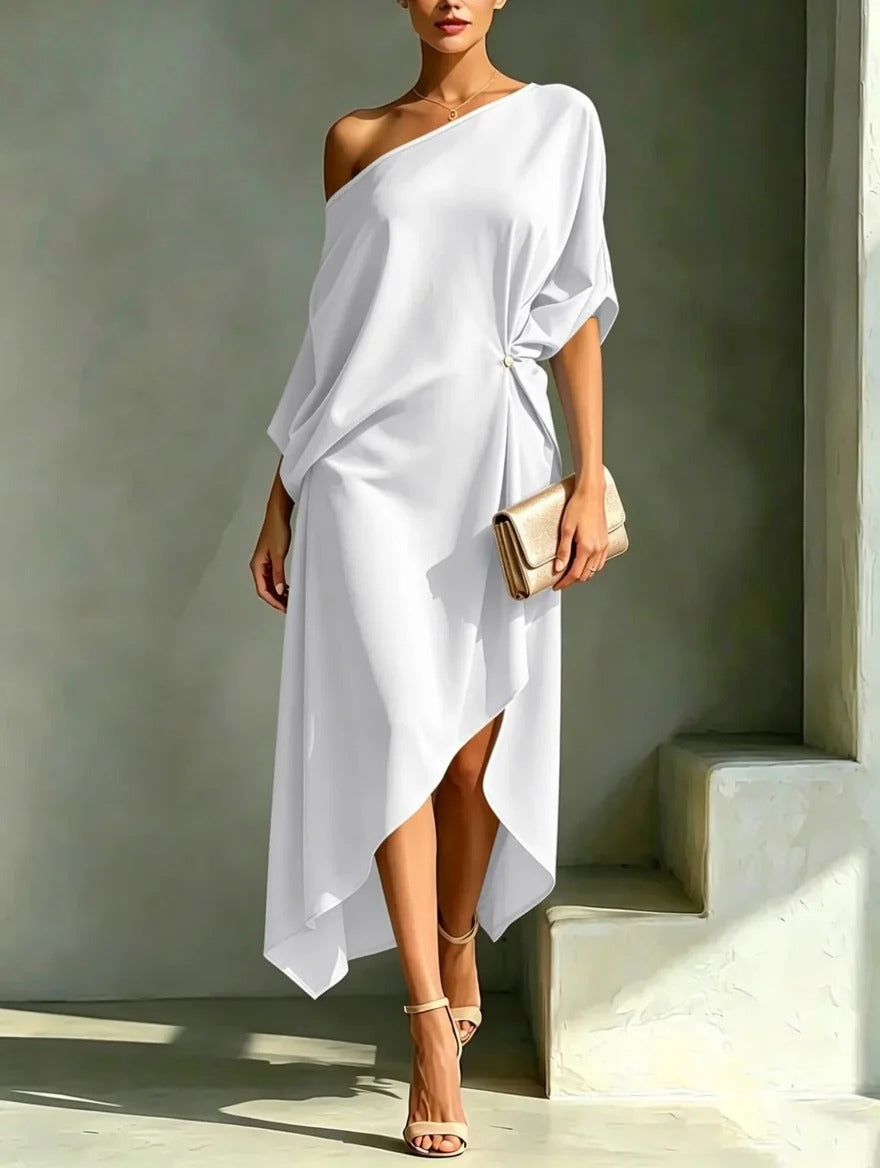 Camila | Abito midi monospalla elegante