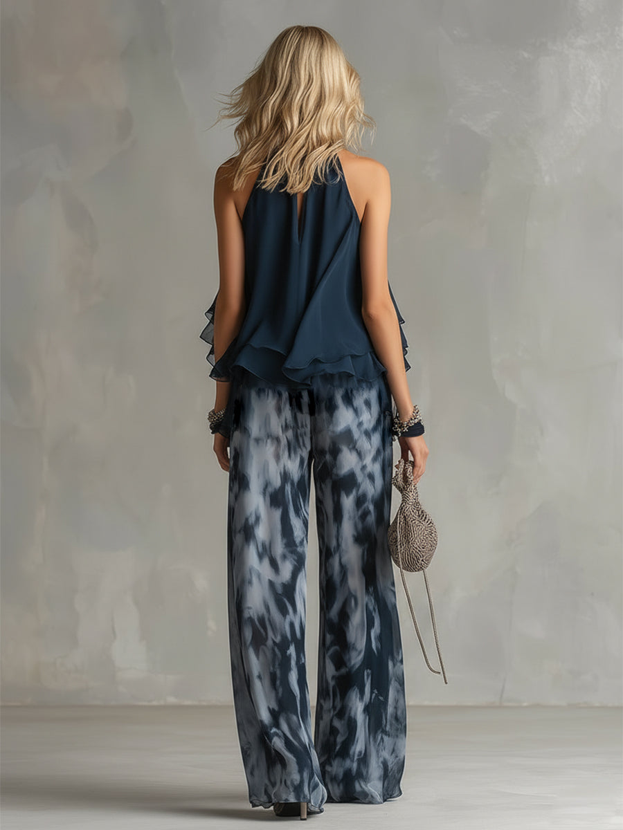 Livia | Set di top a halter fluido e pantaloni stampati