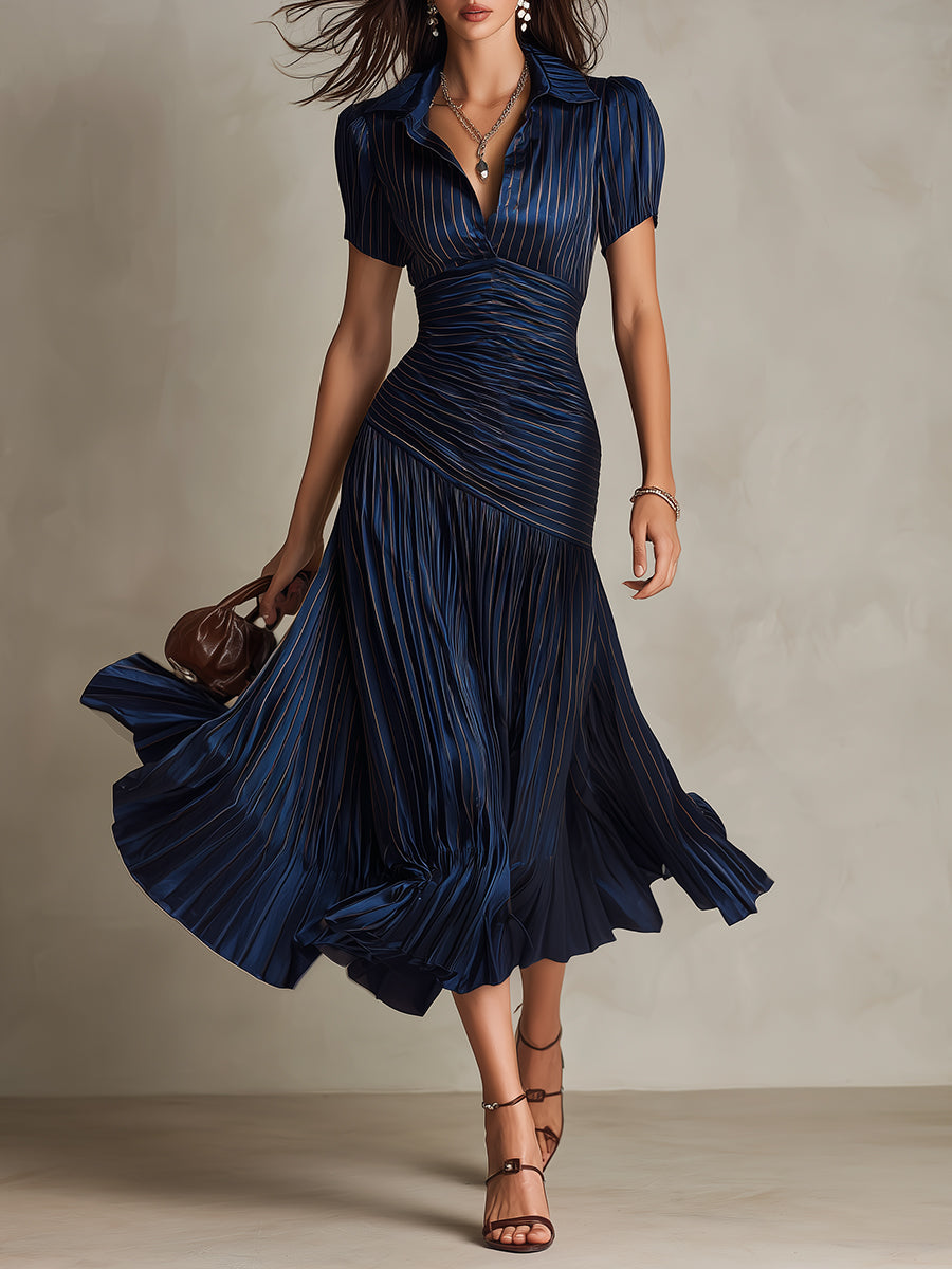 Adriana | Vestito midi satinato a righe