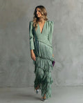 Valeria | Vestito midi elegante con maniche a frange