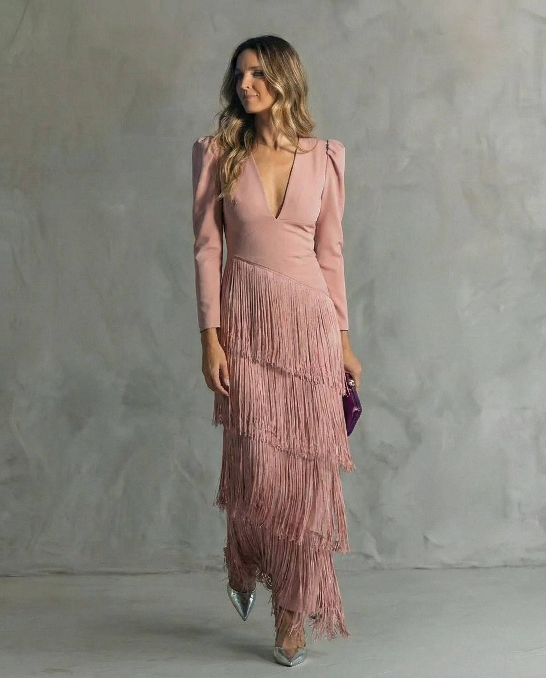 Valeria | Vestito midi elegante con maniche a frange